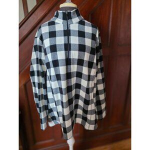 Lands End Womens 2X Soft Plaid Fleece Pullover Top Black & White with Half-Zip